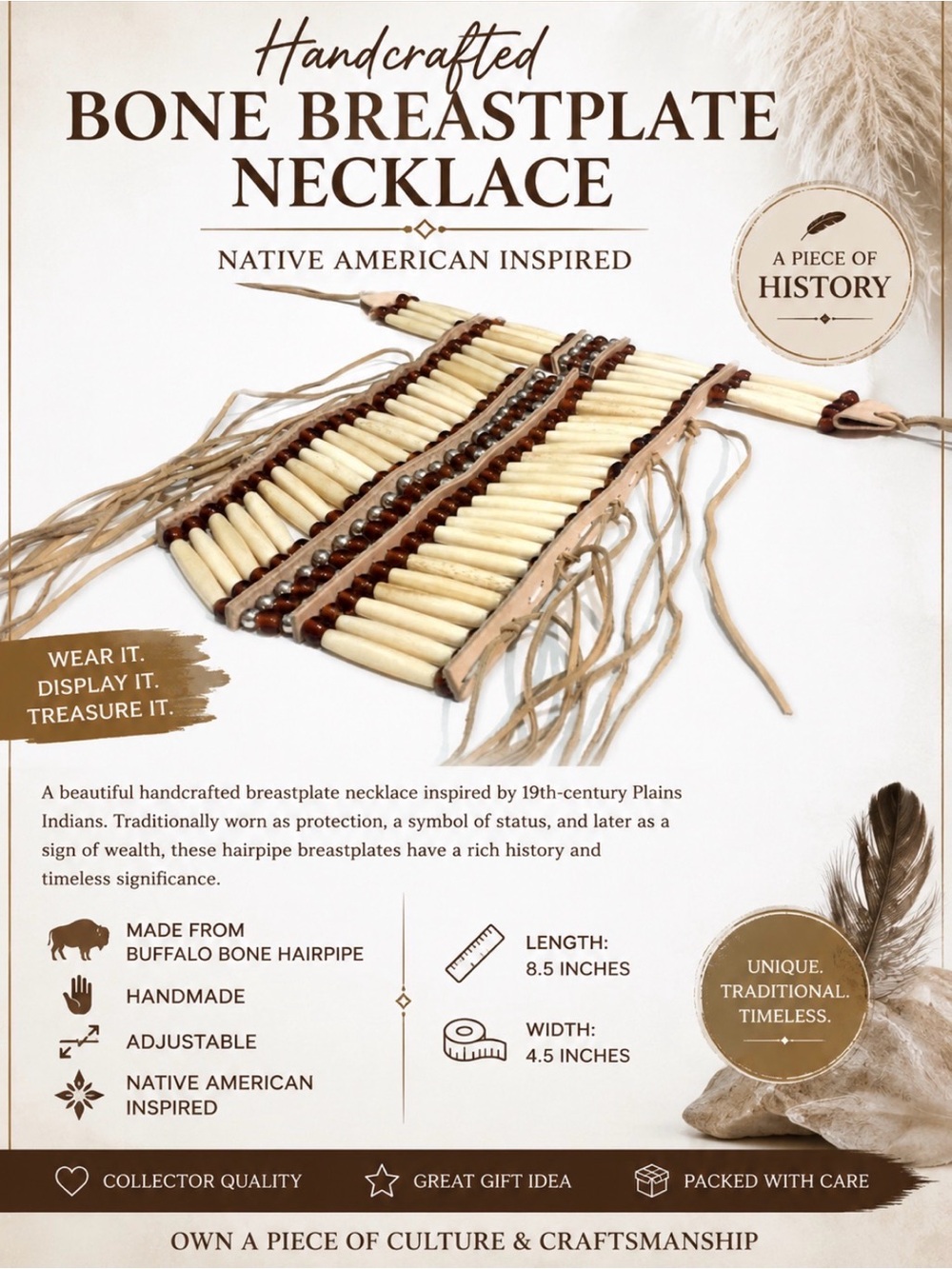 Handcrafted Bone Breastplate Necklace in Ivory and Brown